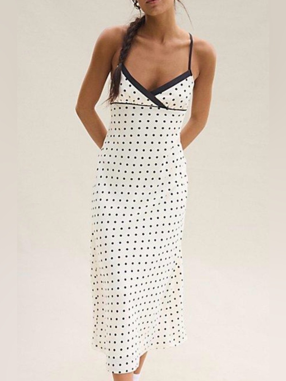Kimchi Blue White Maxi Dress with Black Polka Dots